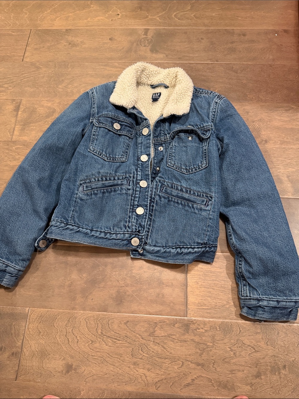 GAP Kids Blue Denim Jean Jacket with Cream Sherpa Collar